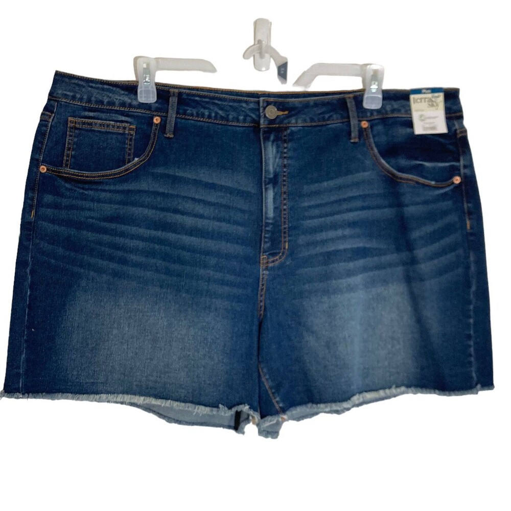 Terra & Sky Denim Shorts Womens 24W High Rise Cut Off Raw Hem Medium Wash